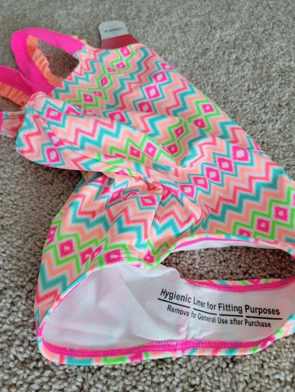 J. Khaki Girls NWT Neon Chevron Ruffle Back Bow One Piece Swimsuit